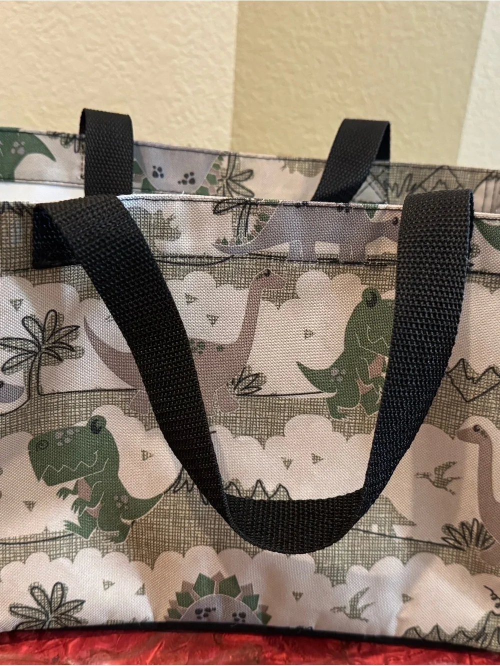 Kids Dinosaur Tote Bag - Green & Gray